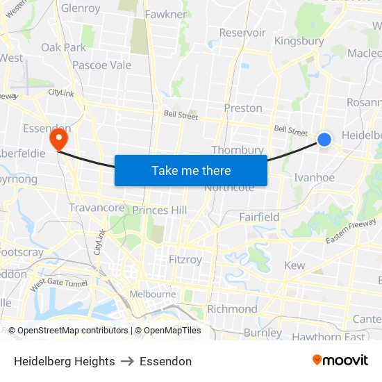 Heidelberg Heights to Essendon map