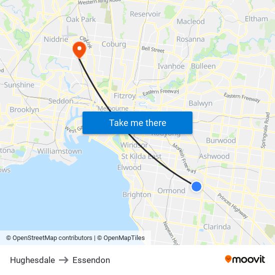 Hughesdale to Essendon map