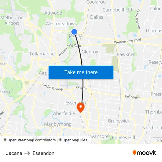 Jacana to Essendon map