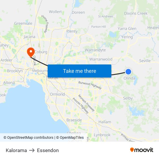 Kalorama to Essendon map