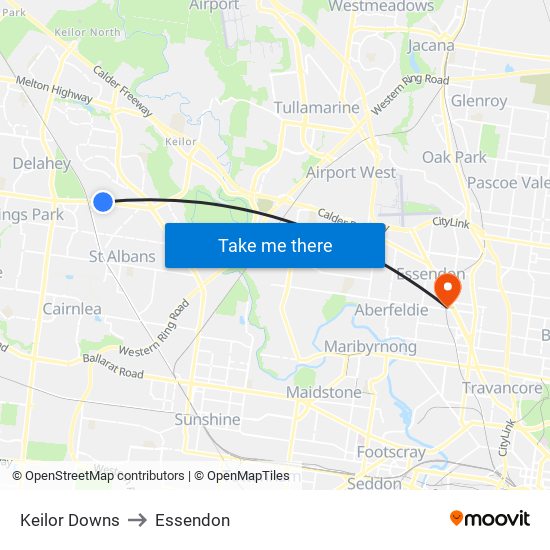 Keilor Downs to Essendon map