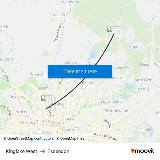 Kinglake West to Essendon map