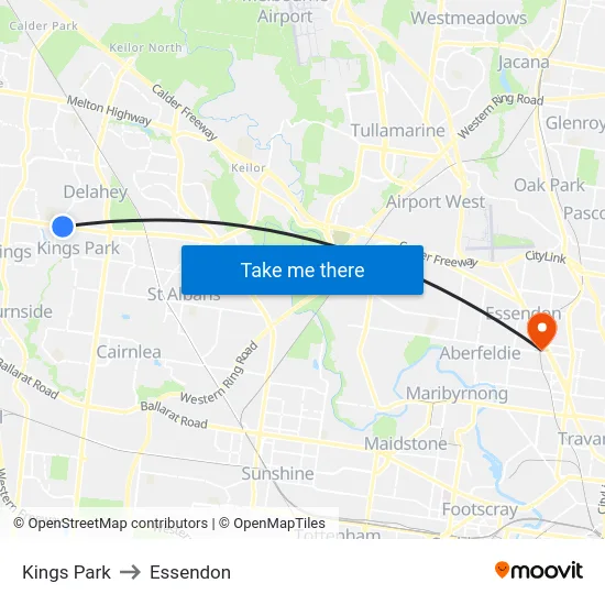 Kings Park to Essendon map