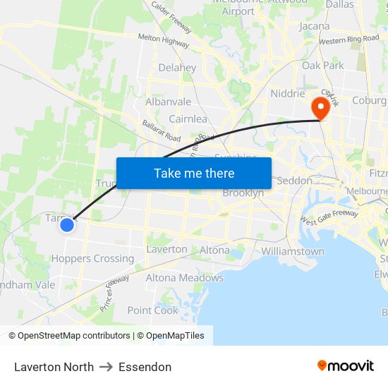 Laverton North to Essendon map