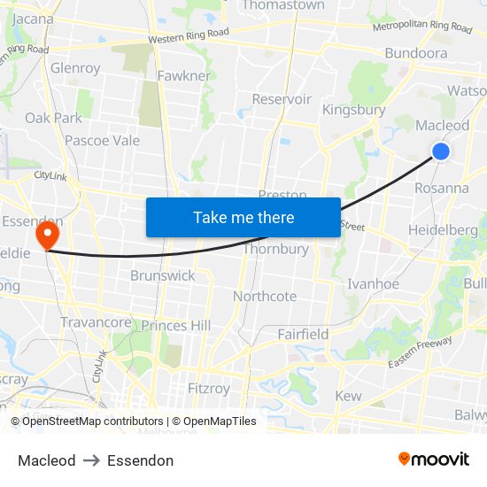 Macleod to Essendon map