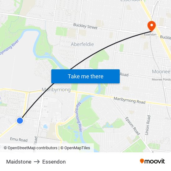 Maidstone to Essendon map