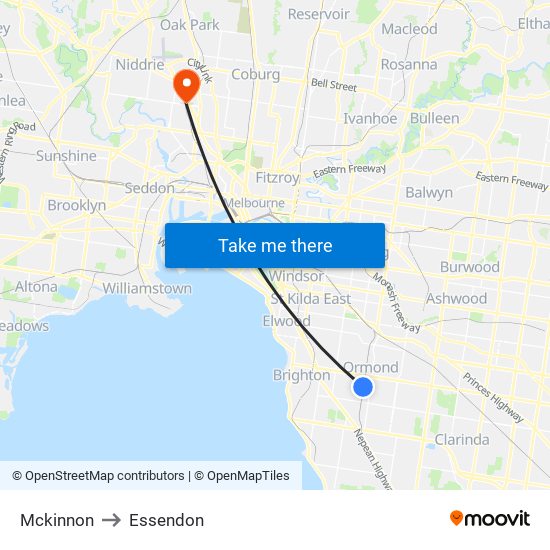 Mckinnon to Essendon map