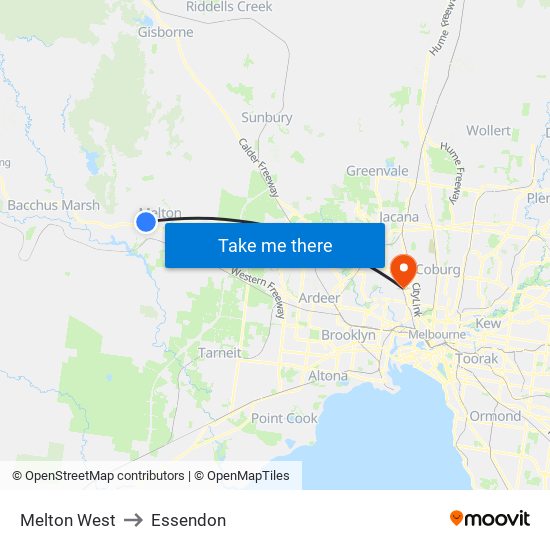 Melton West to Essendon map