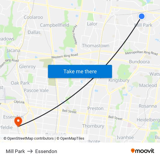 Mill Park to Essendon map