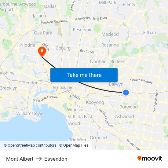 Mont Albert to Essendon map