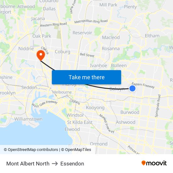 Mont Albert North to Essendon map