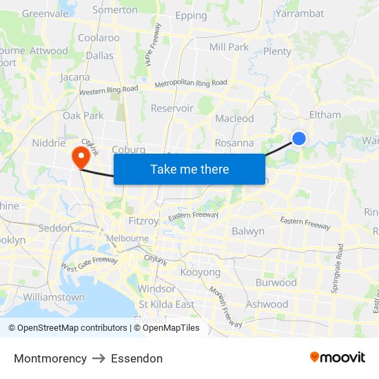 Montmorency to Essendon map