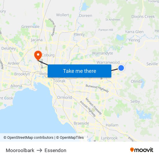 Mooroolbark to Essendon map