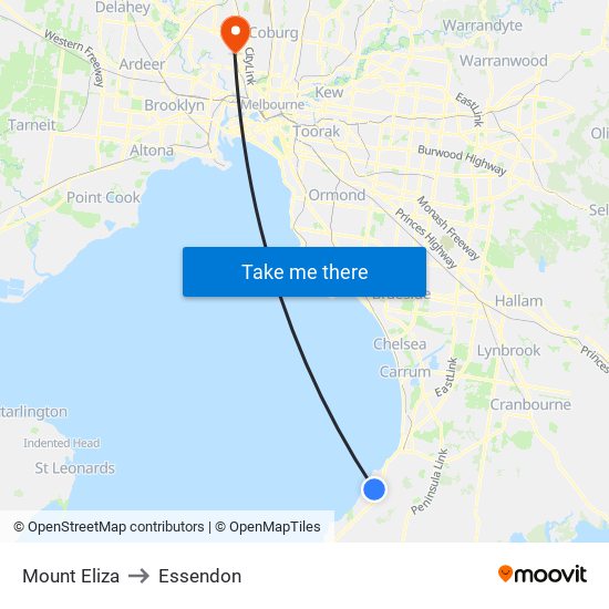 Mount Eliza to Essendon map