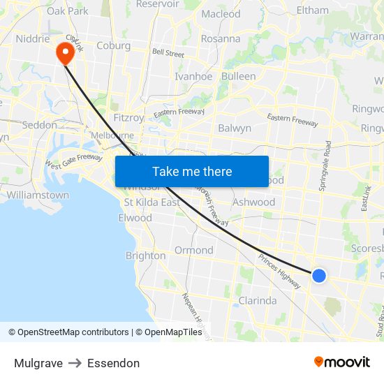 Mulgrave to Essendon map