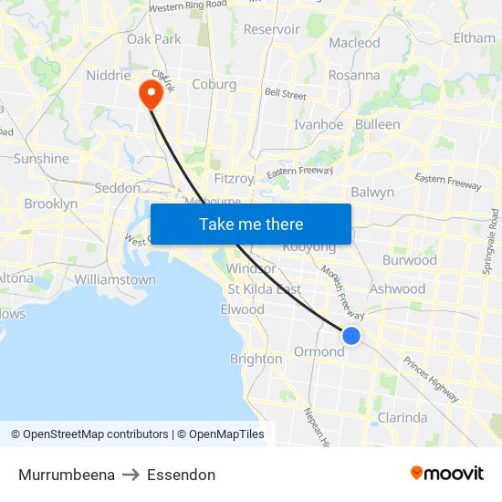 Murrumbeena to Essendon map