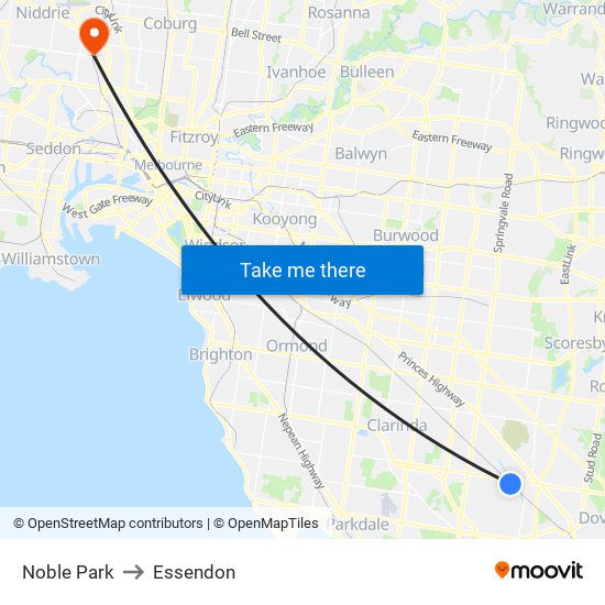 Noble Park to Essendon map