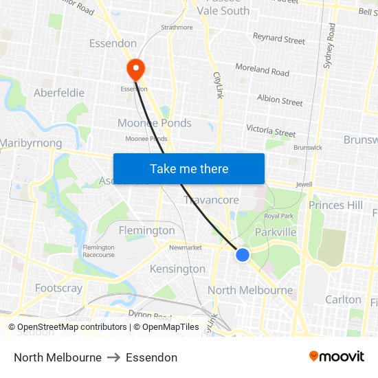 North Melbourne to Essendon map