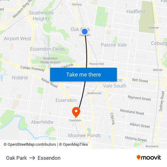 Oak Park to Essendon map