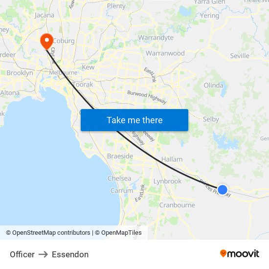 Officer to Essendon map