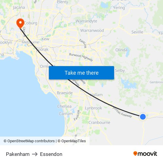 Pakenham to Essendon map