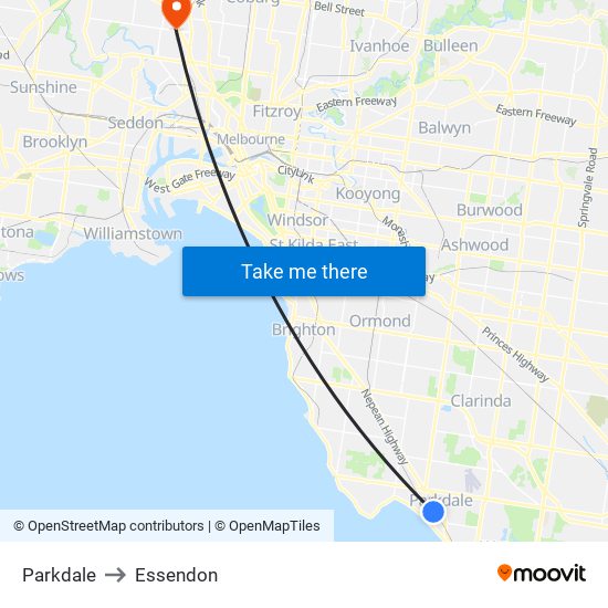 Parkdale to Essendon map