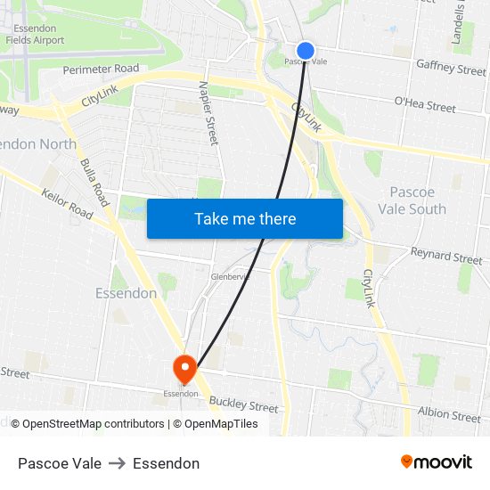 Pascoe Vale to Essendon map