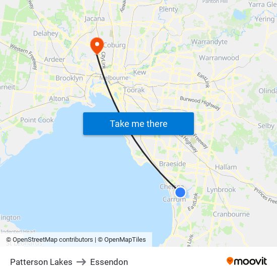 Patterson Lakes to Essendon map