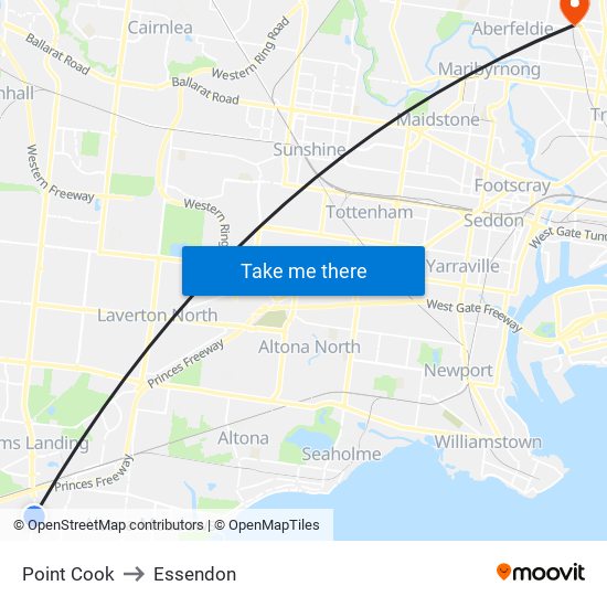 Point Cook to Essendon map