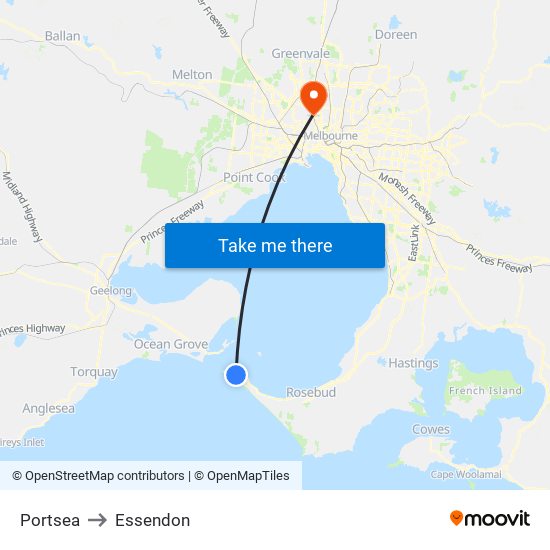 Portsea to Essendon map