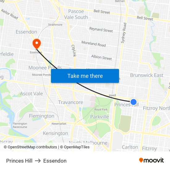 Princes Hill to Essendon map