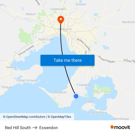 Red Hill South to Essendon map