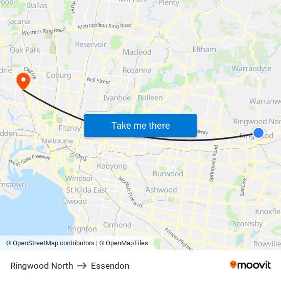 Ringwood North to Essendon map