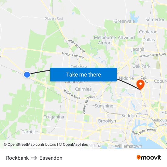 Rockbank to Essendon map