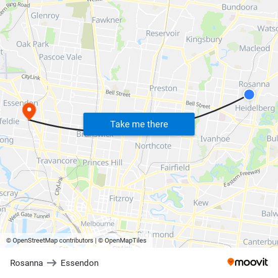 Rosanna to Essendon map