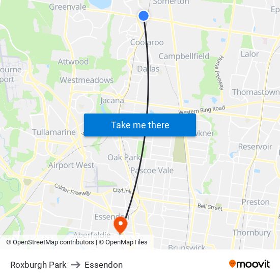 Roxburgh Park to Essendon map