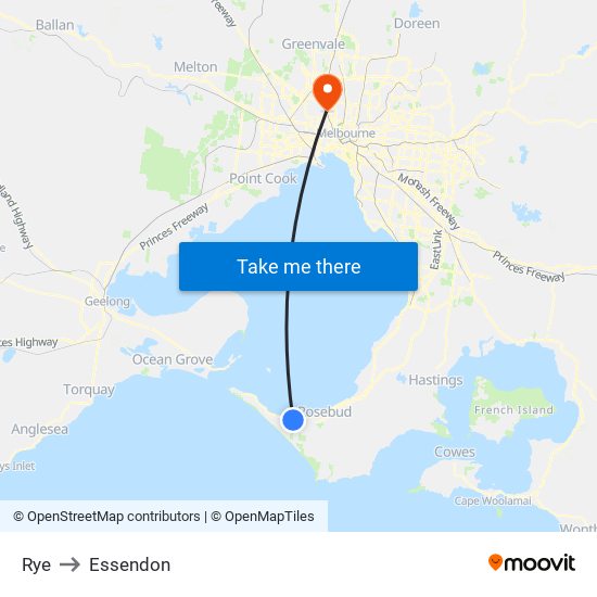 Rye to Essendon map