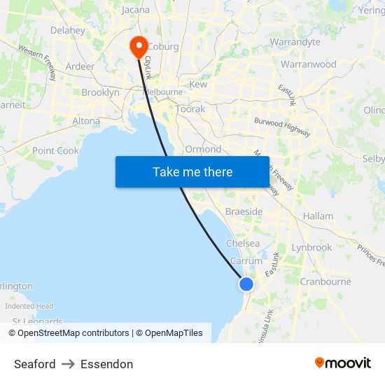 Seaford to Essendon map