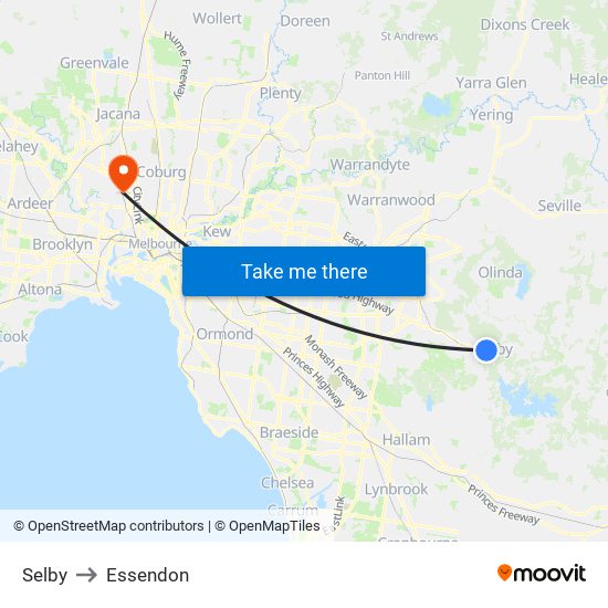 Selby to Essendon map