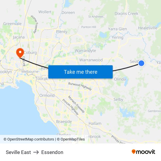 Seville East to Essendon map