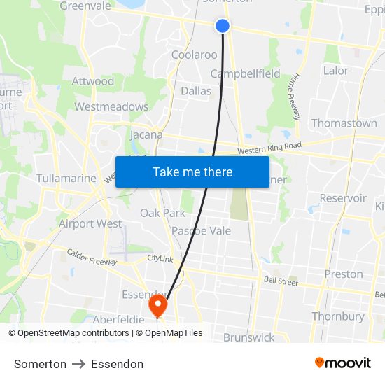 Somerton to Essendon map