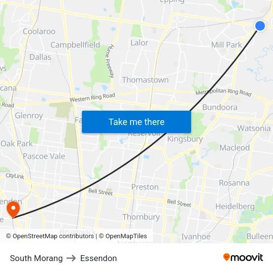 South Morang to Essendon map