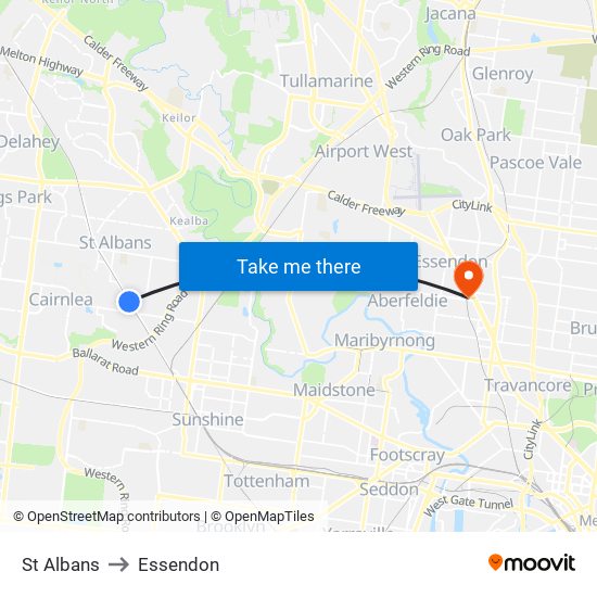 St Albans to Essendon map