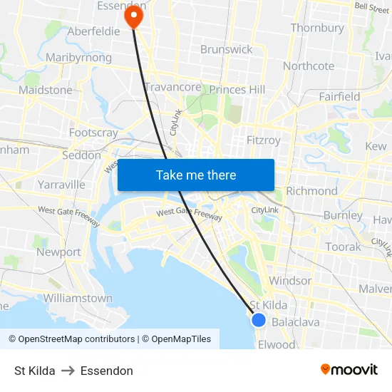 St Kilda to Essendon map