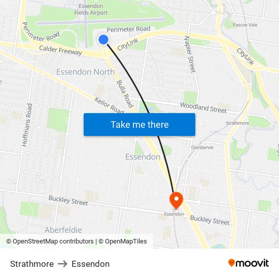 Strathmore to Essendon map