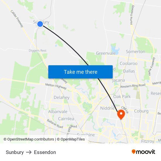 Sunbury to Essendon map