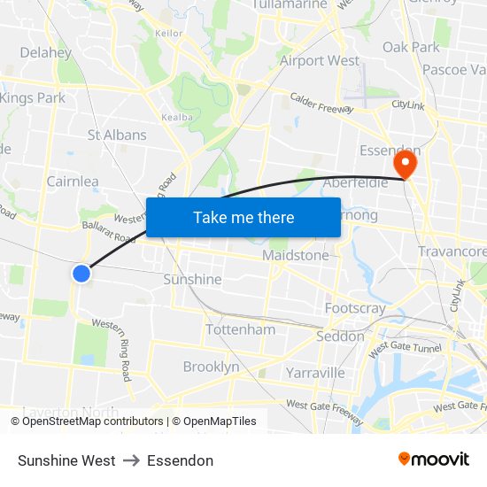 Sunshine West to Essendon map