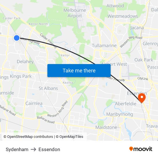 Sydenham to Essendon map