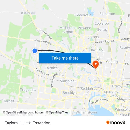 Taylors Hill to Essendon map