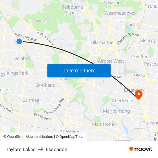 Taylors Lakes to Essendon map